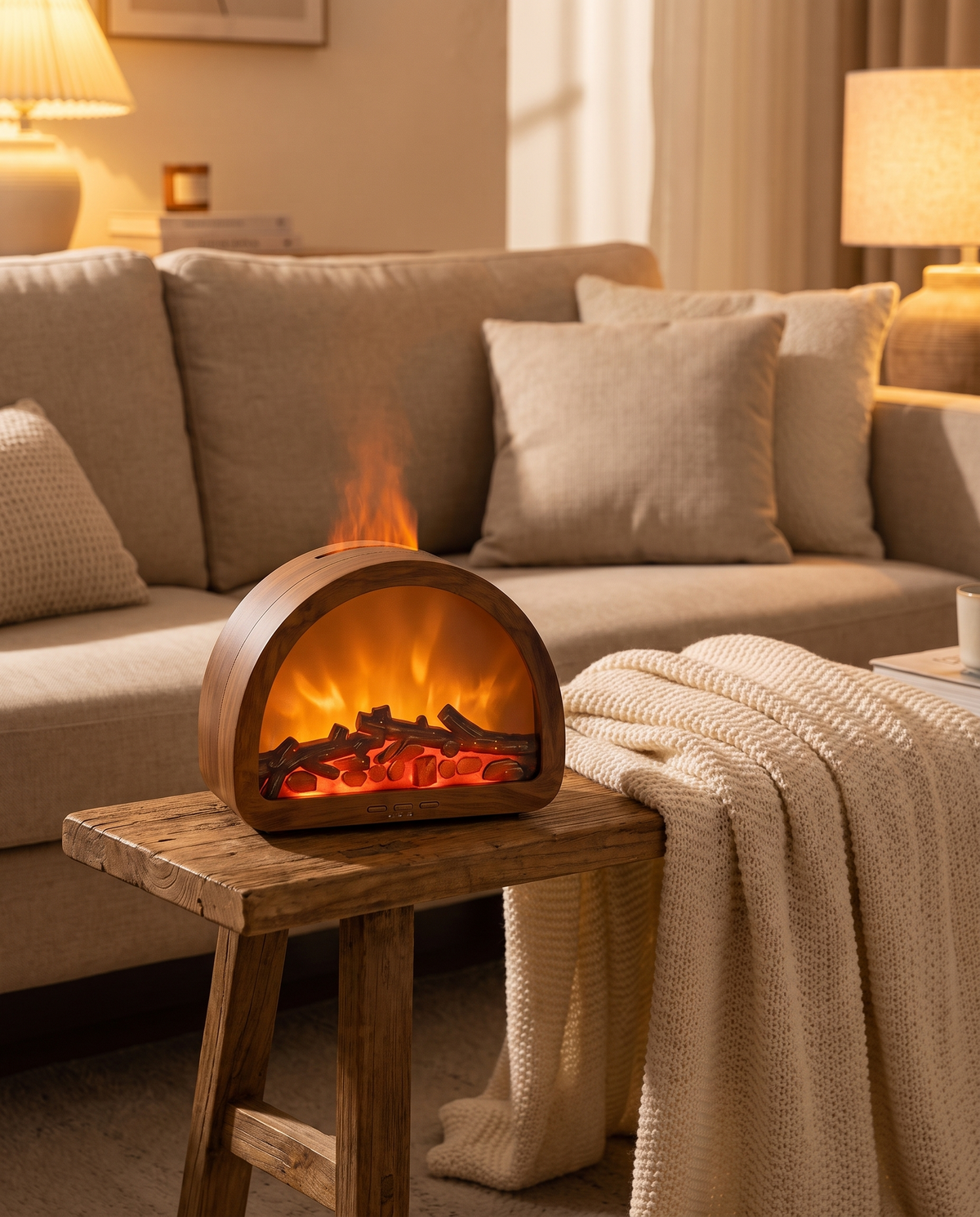 Auren Mini Fireplace in a cozy living room